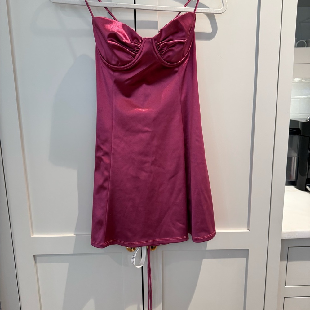 NWT Lucy in the Sky Satin Fit and Flare Dress in Magenta - Picture 6 of 7